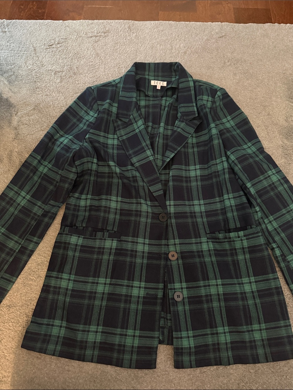Green and Navy Plaid Tailored Blazer
